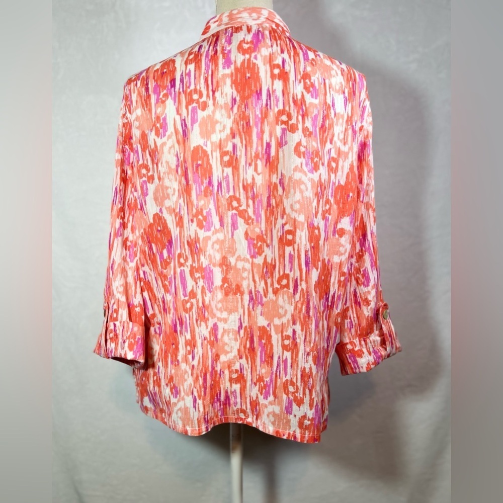 Hearts of Palm Button Down Blouse Women’s Size 14 Pink/Orange/White - Picture 9 of 10